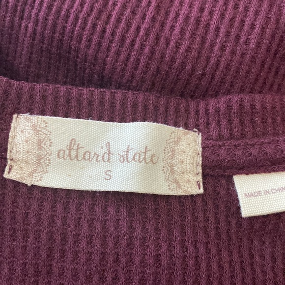 Altar'd State Long Sleeve Embroidered Waffle Knit Top in Burgundy - Picture 3 of 3